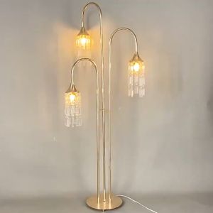 【24-hour delivery】Wedding props 3 Elegant 3-Headed Gold Crystal Candelabra - Wedding Walkway Stand with LED Lights