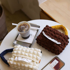 Soft Creamy Cotton Bubble Cloth Tissue Box Double Layer Luxury Desktop Storage Car Use Pure Cotton Fabric Tissue Bag