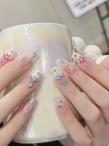Handcrafted Wear Armor Nail Art Product 2023 New Style Thousand Ghost Hollow Powder Blue Smashed Diamond Star Y2K Sweet Cool Red Book Same as