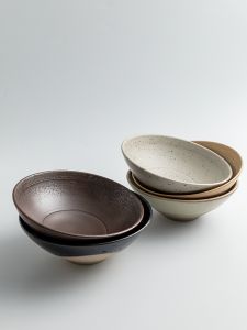 Retro Large Diameter Ceramic Bowl Creative Ceramics Porcelain Noodle Soup Salad Bowl Glazed Yawan Change Deep Bowl for Home Use