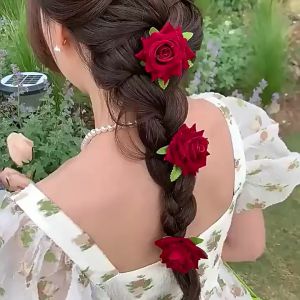 Fashion Red Rose hair clip Simulation Rose Hair Accessories Womens Side Clip Elegant Fashionable Hairpin