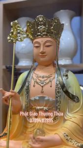 Tượng Địa Tạng Vương Bồ Tát áo rũ 2 màu cao 30cm và 40cm ngồi đế sen vàng