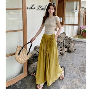ECLAIRE 003 Celana Panjang Palazzo Wide-Leg Elastic Waist Korea Kasual Basic Dasar Mode Polos glms
