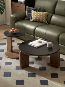 WEISHA | Real Wood Slate Circular Living Room Coffee Table