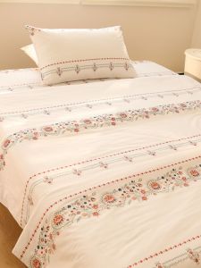 Chinese Style Anemone Bed Sheets One-Piece Pure Cotton 100% Cotton Quit Cover Single Dormitory Students 1.5M Can Be Equipped with Three Or Four Piece Suit