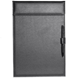 Leather A4 Meeting Pad Clip Conference Record Holder Writing Board Hotel Sticky Note Clip Business Black Meeting Clip Pad Custom