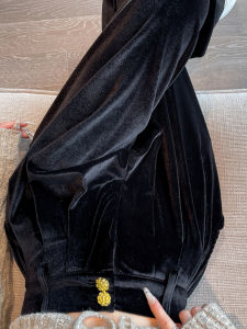 Black Velvet Wide Leg Pants for Women High Waist Straight Leg Casual Trousers with Button Details for Autumn and Winter