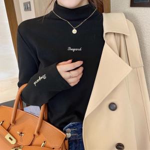 เสื้อยืดคอกลมแขนยาวผู้หญิง ทรงสลิมฟิต ผ้าขนแกะหนา ปกตั้งครึ่งตัว เสื้อชั้นในฤดูหนาว ผ้าขนแกะเดนมาร์ก ผ้าขนแกะโพลีเอสเตอร์