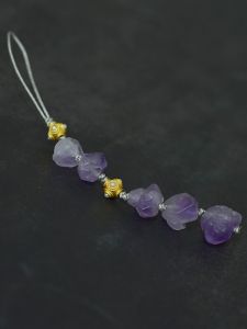 Natural Purple Quartz Raw Stone Mobile Phone Chain Short Elegant Womens Pendant Key Cord Chinese Style Hanging Ornament