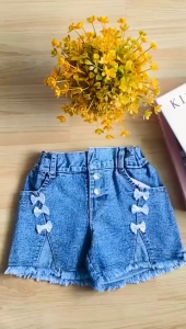 2-12tahun Celana Pendek Jeans Anak Perempuan Denim Korea variasi pita lucu
