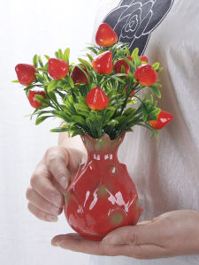 Bình Hoa Gốm Sáng Tạo Màu Đỏ Trang Trí Văn Phòng Hoa Nhựa Mô Phỏng Trang Trí Bàn Trang Trí Nhà Phong Cách Trung Hoa Mới