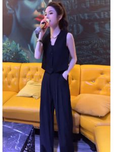 Classic Style Fashionable and Graceful Suit Womens Summer Fancy Small Sleeveless Vest Casual Wide Leg Suit Pants Two-piece Set