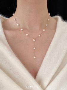 Classic French Vintage Pearl Necklace Exquisite Single Layer Titanium Steel White Pearl Womens Fashion Jewelry Accessory