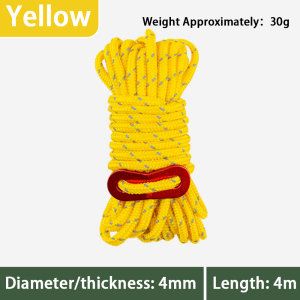4mm Thick Windproof Reflective Tent Rope 4m Canopy Pole Fixed Pull Rope Adjustable Outdoor Camping Rope for Outdoor Activities