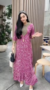Gamis Renda Sultan Motif Polkadot Bahan Rayon Santung Premium Longdress Terbaru 2023