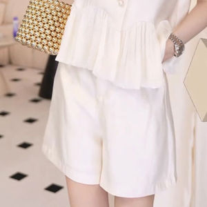 Shalldoer | Bộ đồ hai mảnh kiểu Pháp cho nữ mùa hè 2025 Áo sơ mi xếp ly hoa và quần ống đứng thường ngày bằng polyester