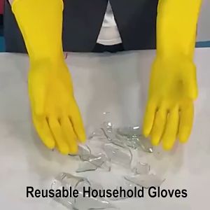 Multipurpose Heavy Duty Reusable Latex Yellow Rubber Gloves Latex Kitchen Long Dish Washing Cleaning
