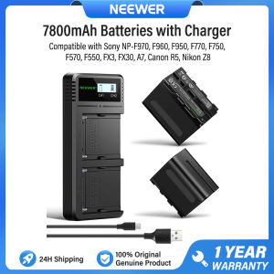 NEEWER 2Pcs NP-F970 7800mAh Replacement Batteries with Charger Type C Battery Compatible with Sony NP-F970 F960 F950 F770 F750 F570 F550 FX3 FX30 A7 Canon R5 Nikon Z8