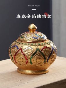 หม้อปิดทองเดินเส้นติดกระจก หม้อเล็ก กล่องใส่ของ กล่อง โบราณ หม้อ โบราณ ของวินเทจ Casket เปิดฝาได้ หม้อเก็บของ ขนาด8นิ้ว จัดส่งฟรี