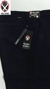 Celana Panjang Formal Pria Kerja Kantor Model Slimfit Bahan High Twist Doby Salur Hitam 27-36