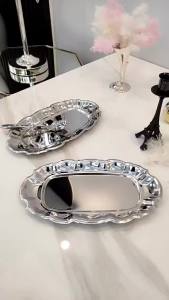 Stainless Steel Vintage Wavy Edge Tray Serving Platter for Desserts Jewelry Storage Organizer Snack Plate for Dining Table Decor