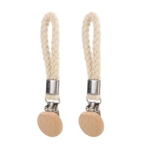 1-6pcs Multi Functional Non Perforated Household Bathroom Towel Storage Clip Kitchen Towel Clip Woven Rope Beech Wood Round Head