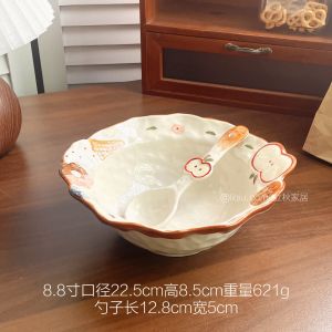 Cute Relief  Ceramic Dinnerware Set Rice Bowl Deep Dish Plate Home Use Multi-Function Plate Cartoon Anime Design