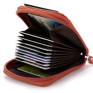 Big Capacity Mens Genuine Leather Credit Card Holder With Zipper Bank Card Case Wallet For Women Ladies Bag