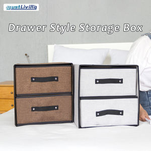 JustLiving กล่องกล่องเก็บผ้าลิ้นชักสองชั้นแบบสองชั้นล้างทำความสะอาดได้ผ้าลินินเลียนแบบสไตล์ลิ้นชักชั้นวางเสื้อชั้นในที่จัดระเบียบตู้ลิ้นชักแบบพับได้สำหรับตู้ใส่เสื้อผ้าที่จัดระเบียบตู้เสื้อผ้า