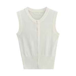 YUEZHONGWEI | เสื้อคาร์ดิแกนถักไหมน้ำแข็งสีขาวสำหรับผู้หญิงในช่วงฤดูร้อน ทรงเข้ารูป แขนกุด คอกลม สวมใส่สบาย ระบายอากาศได้ดี