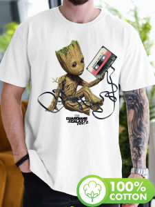 Marvel Guardians Of The Galaxy Vo Groot Tape Portrait Print T shirt Casual Top for Summer Spring Autumn and winter innerwear