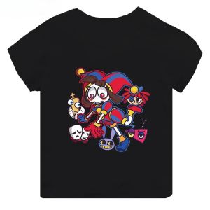 High-quality Casual Cotton T-shirts Boys Girls Cute Short-sleeved New Digital Circus Print T-shirts for Girls Childrens Tops