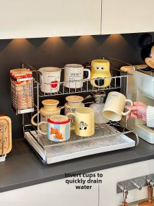 Stainless Steel Cup Storage Rack Coffee Corner Entrance Desktop Multi-layer Mark Water Cup Tea Cup Draining Rack Nordic Style
