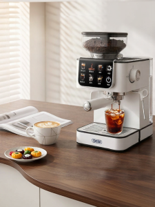 LCD Screen Espresso Coffee Maker Hot/Cold Brew Integrated Grinder Milk Frother