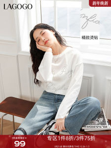 Lagogo Long Sleeve T-Shirt Womens Casual Loose Fit Glittering round Neck Cotton Polyester Blend Spring New Style Top