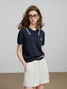 Toyouth | Áo Knit Hai Mảnh Cổ Đôi Ảo Ngắn Tencel Thêu