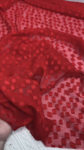 VẢI VOAN ÉP HOẠ TIẾT Ô NHỎ ĐỎ HUYẾT-KHỔ 1.5M - VẢI NHÀ PHẠM