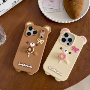 Lovely 3D Doughnut Rilakkuma Phone Case For iPhone 17 16 15 14 13 12 Pro Max Plus 16e 17 Pro Cartoon Shockproof Anime Back Cover