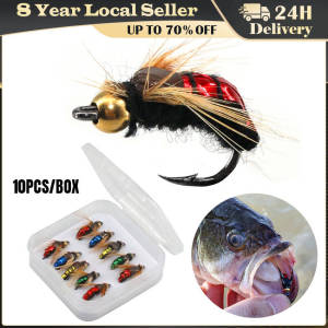 10PCS Bionic Fly Fishing Bait Fly Fishing Lures Wings Insect Fake Lures Reusable Sharp Hook Artificial Bionic Fly Fishing Lures Brass Bead Head Fast Sinking Nymph Scud Fly Bug Worm Trout Fishing Flies Artificial Insect Fishing Bait Lure