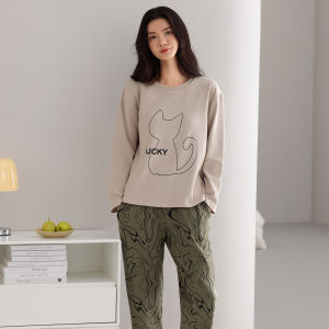 miiow | Pure Cotton Womens Sleepwear Set Spring Autumn 2025 New Festive Cute Outwear Home Clothes Long Sleeve Round Neck Home Leisure Style