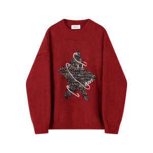 Christmas Atmosphere Turning Back the Years Star Print Sweater Korean Style Lazy Casual Top Knitted Long Sleeve round Neck