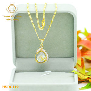 Vòng Cổ Nữ Dây Chuyền Nữ Mặt Đính Đá (Màu Trắng) Titan Xi Mạ Vàng Thật 10k 18k 24k Cao Cấp (Không Bị Đen) - Trang Sức Hava Hong Kong Phong Cách Thời Trang