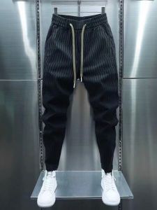 Trendy Mens Gradient Color Casual Pants Spring Summer New Style Stripe Slim Fit Harlan Jeans Elastic Black Casual Trousers