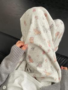 Cartoon Dog Print Fleece Lined Wide Leg Casual Pants Womens Spring Autumn Winter High Waist Comfortable Korean Style Trousers