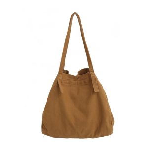 Casual Canvas Tote Bag Womens Large Capacity Shoulder Bag Artistic Leisure Style Korean Fashion Soft Polyester Lining