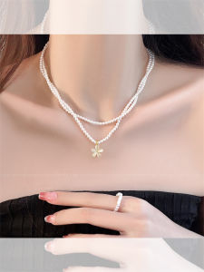 Elegant Pearl Necklace Womens Fashion Design Flower Pendant Double Layer Pearl Choker  out Fashion Jewelry Accessory