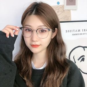 Gọng kính cận nam nữ nửa gọng phong cách hàn quốc dễ thương Mắt kính mát thời trang không độ chống ánh sáng xanh Styley K024