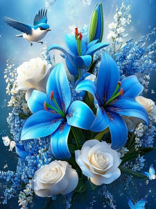 Huacan New Arrivals DIY Diamond Painting Blue Lily White Rose Diamond Embroidery Flower Complete Kit Picture Of Rhinestones