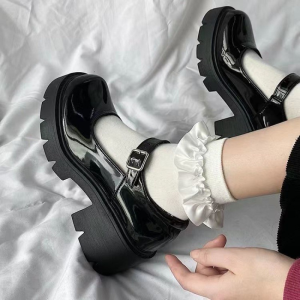 Hepburn Mary Janes Womens Shoes Thick Bottom British Style Leather Japanese JK Uniform Shoes Student Shoes Fashion Lolita Shoes Black Height Increasing Leather Shoes For Women
