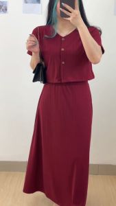 4433 yerimia knit button long skirt one set rok polos bumil friendly